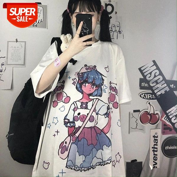 

t-shirt women 2020 summer new ins harajuku style tshirt cartoon printing wild short-sleeved female student korean version loose #uh6z, White