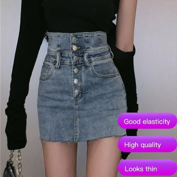 

denim design sense womens skirts high waist short spring and autumn thin package hip wild a line, Black