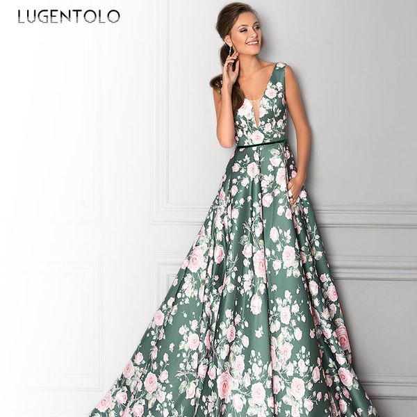 

casual dresses women bohemia dress v-neck slim summer spring ladies party empire big swing flower print long lugentolo, Black;gray