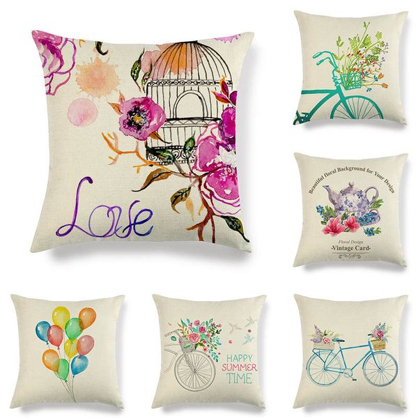 

45cm*45cm summer flowers and bicycle linen/cotton throw pillow covers couch cushion cover home decorative pillow covers