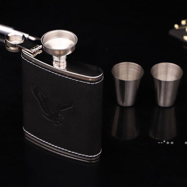 Couro 7oz Bolso Bolso Flasks 304 Aço Inoxidável Aço Inoxidável Garrafa de Vinho Homens Mini Álcool Flagon Flagon Luxo Metal Flasks ZZE10604