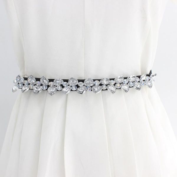 

2021 rhinestone elastic belt for women dress full crystal black female belt coat down fashion luxury girls belts, Black;brown