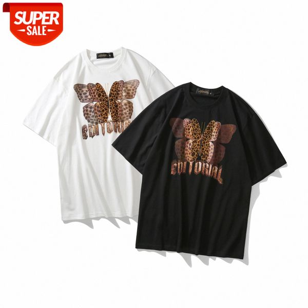 

lawfoo men's leopard print butterfly loose short sleeve t-shirt tee #ul3c, White;black