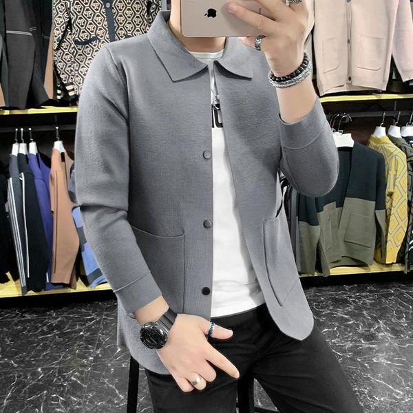 

men's sweaters autumn turn down collar cardigan men clothing simple single breasted front pockets decor knitted sweater hombre 3xl, White;black