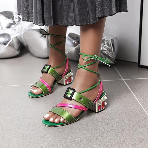 

dress shoes blxqpyt 2021 gladiator sandals women sweet lace up high heel 6.5cm big size 33-48 tenis feminino peep toe party, Black