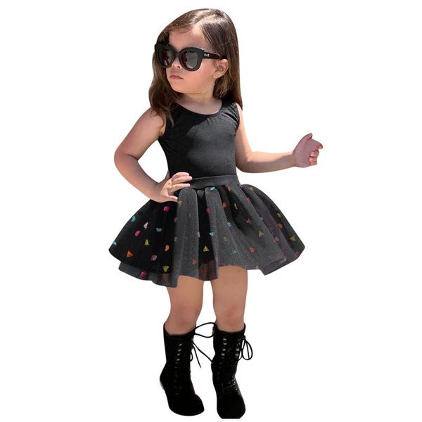 

6m-4y toddler kids baby girl clothes sets sleeveless summer solid vest +tutu gauze sequin skirts outfits meisjes kleding, White
