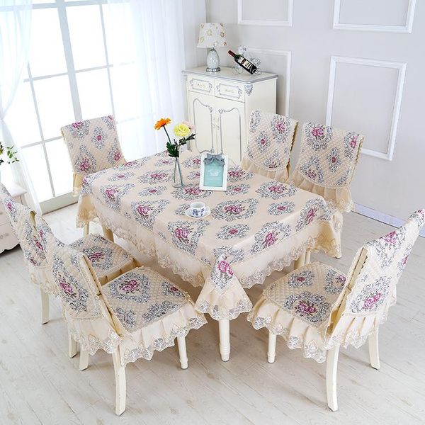 

tablecloth household chair seat cushions covers european lace tables modern simple table chair covers 13pcs 6 +1table