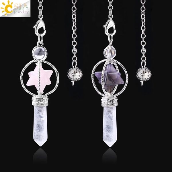 

necklaces pendants csja merkaba dowsing pendulum quartz natural stone crystal pink reiki healing pendule pendant pendulums for radiesthesia, Silver