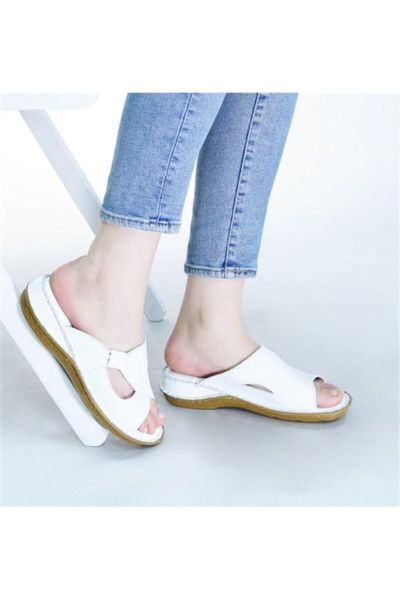 

slippers genuine leather white women 's, Black