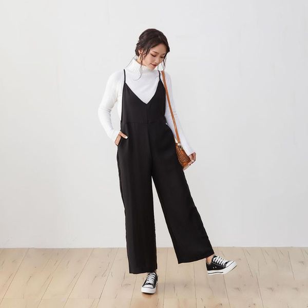 

women's jumpsuits & rompers jumpsuit siamese culottes 2021 style full length straight trousers plain spring summer fall clothes suit sw, Black;white