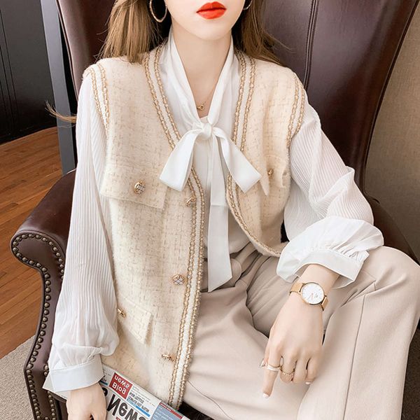 

vest women's autumn winter coat cardigan v-neck sleeveless knitted vest, White