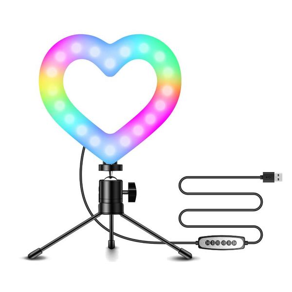 

flash heads 6 inch video light heart-shaped led fill 3000k-6000k usb flexible ballhead adapter desktripod for live streaming