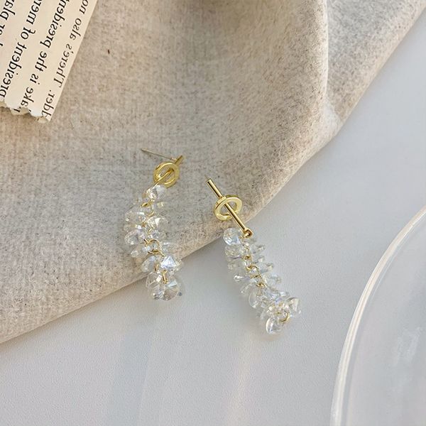 

super immortal crystal long earrings s925 silver needle net red high-grade light luxury earrings personality simple fashion, Golden