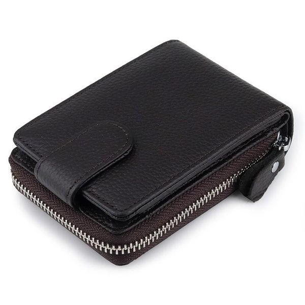 

card holders business men's wallet leather holder multifunction mini minimalist organizer women cowhide travel zipper bag, Brown;gray