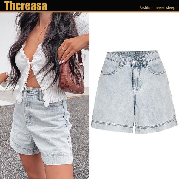 

women's jeans denim shorts summer loose light color thin high waist wide leg, Blue