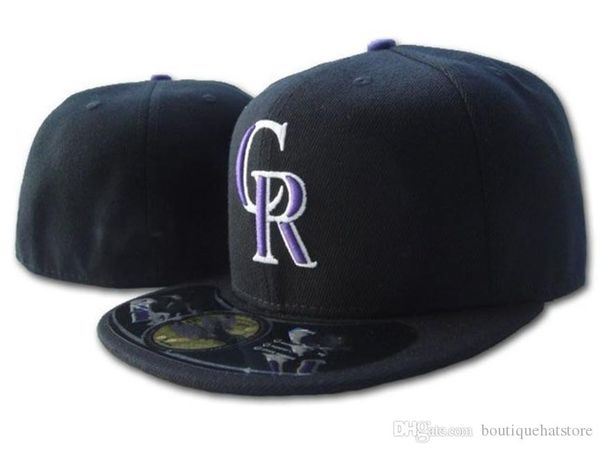 

men's cr fitted hat black purple color flat visor on field all team sport baseball fitted hats sox fan's hip hop full closed cap c, Blue;gray