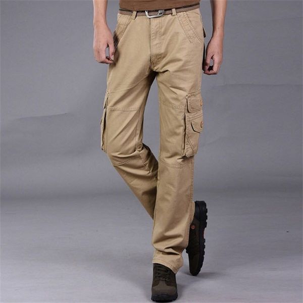 

multi pocket outdoor camouflage cotton men's casual overalls long pants large men's pants, Black