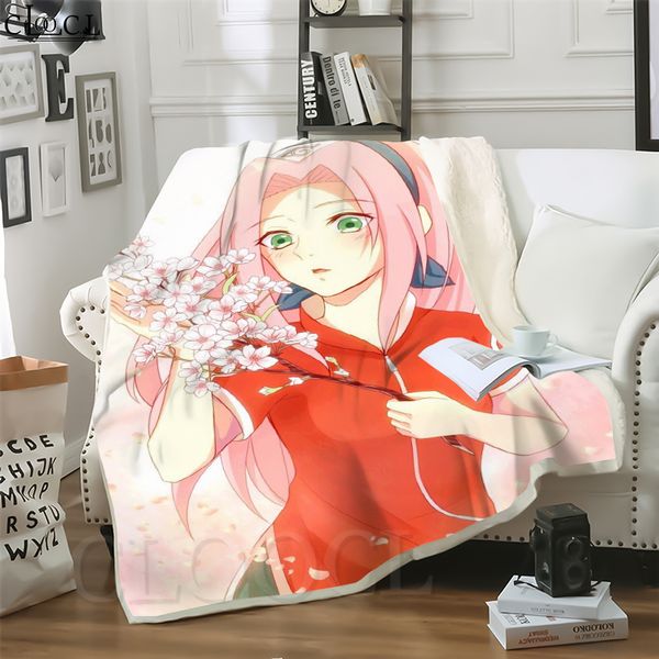 

cloocl new anime naruto haruno sakura 3d print casual style air conditioning blanket sofa teens bedding throw blankets plush quilt