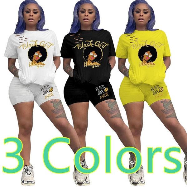 

women tracksuit summer short sleeves t shirt round neck shorts fashion black girl letters sports suit two piece set outfits h2fgmh, White