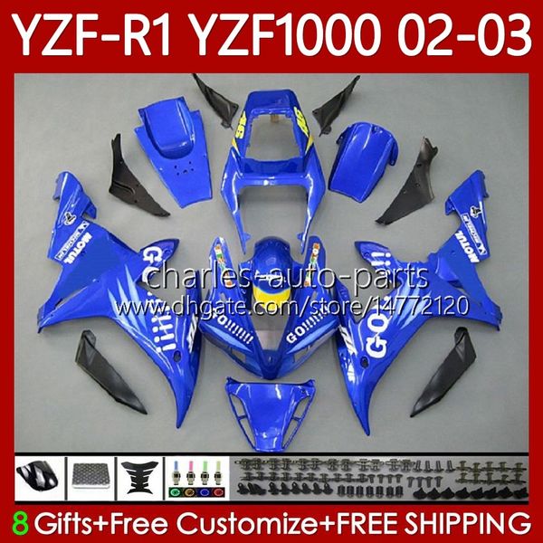 Тело мотоцикла для Yamaha YZF-R1 YZF-1000 YZF R 1 1000 CC 00-03 Кузов 90NO.35 YZF R1 1000CC YZFR1 02 03 00 01 YZF1000 2002 2003 2000 2001 OEM Обсуды Kit Blue Go !!!!