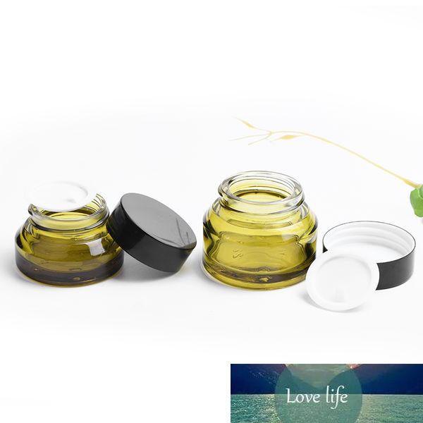 20 pz 15g/30g/50g Vuote Bottiglie di Vetro Riutilizzabili di Vetro Verde Trucco Jar Pot Viaggi Crema Per Il Viso Lozione fiale Ambra Contenitori Cosmetici