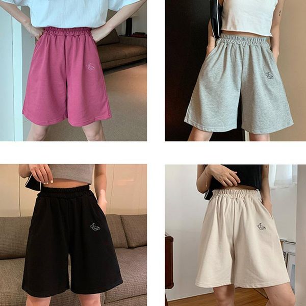 

women's shorts harajuku elastic high waist moon embroidered women loose sport summer bf casual running biker baggy short, White;black