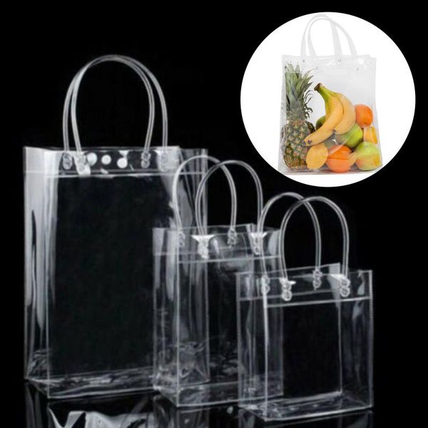 

gift wrap 1pcs sell transparent soft pvc tote packaging bags with hand loop, clear plastic handbag, cosmetic bag