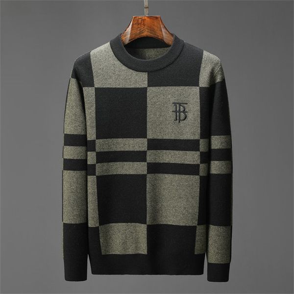 

2021 autumn/winter new round neck men's sweater fashion long sleeve knit warm wool pullover asia size -3xl g9, White;black