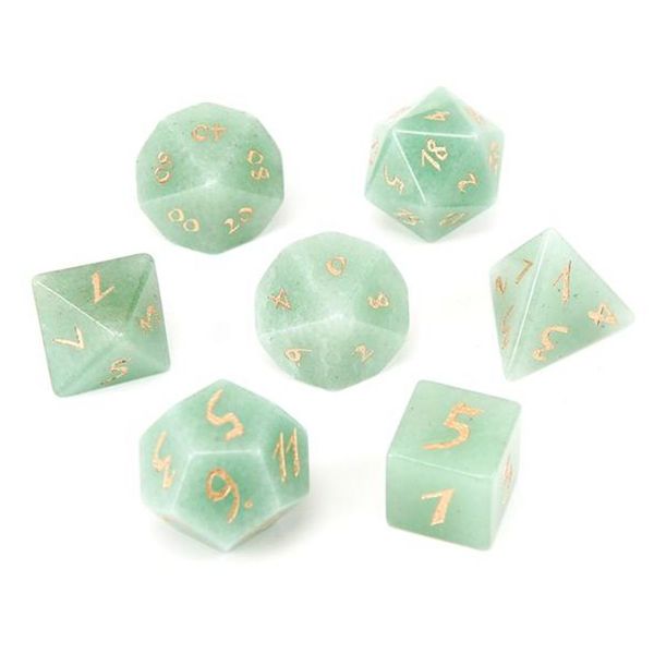 Avventurina verde naturale Pietre preziose sciolte Incidere Dungeons And Dragons Gioco-Numero-Dadi Pietra personalizzata Gioco di ruolo Poliedro Set di dadi di cristallo Ornamento