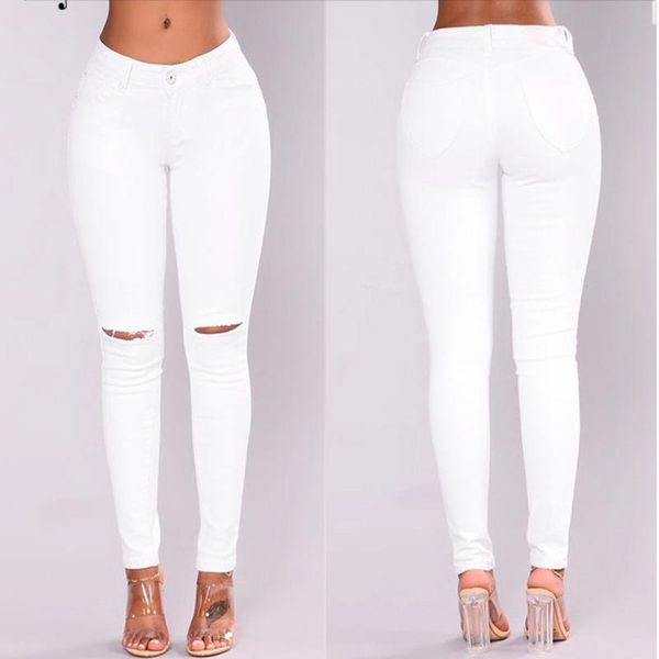

women's jeans 2021 white ripped for women stretchy blue woman denim pants trousers pencil skinny