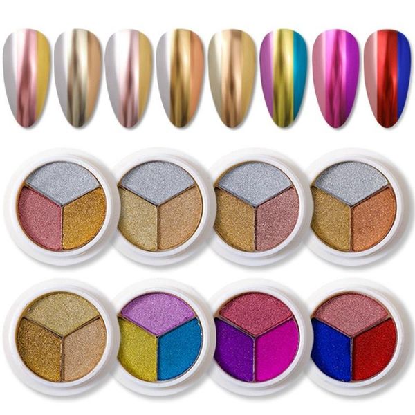 

nail glitter 1 box three-color solid magic powder aurora titanium gold mirror silver diy art decorations holographic, Silver;gold