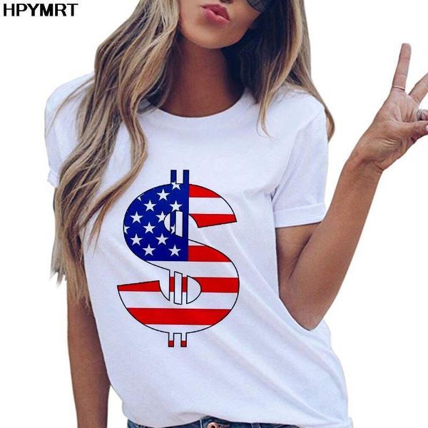 

t shirt women 2021 new summer usd flag printed casual fashion lady t-shirts harajuku graphic female tee streetwear clothing, White