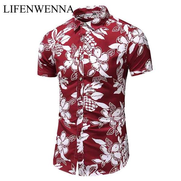 

summer arrival shirts men fashion print short sleeve hawaiian shirt male casual flower slim fit beach shirts plus -7xl 210628, White;black