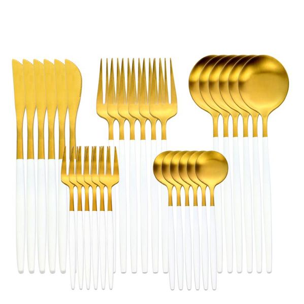 

flatware sets white gold cutlery set stainless steel tableware dinnerware knives forks spoons kitchen dinner drop