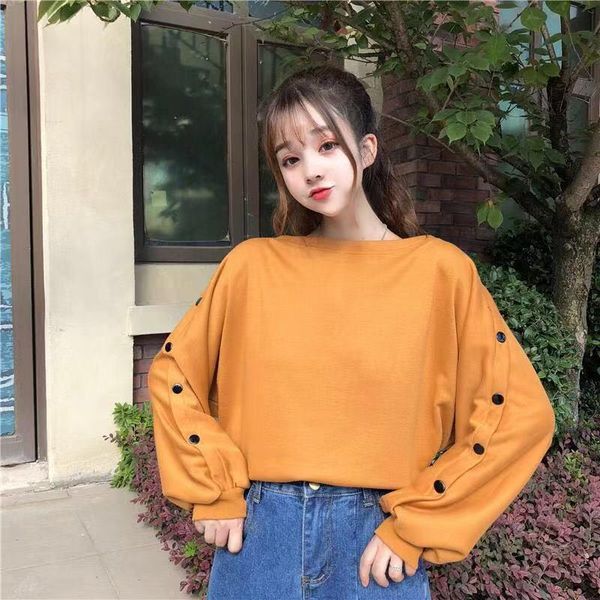 

women's t-shirt style super fire long-sleeved thin type for springautumn loose lazy wind all-match student bottoming fashion, White