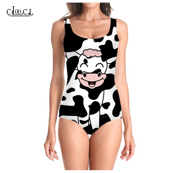 

cloocl popular cartoon cow 3d printed summer sleeveless women colorful swimsuit fashion swimsuits beach one piece swimwear, White;black