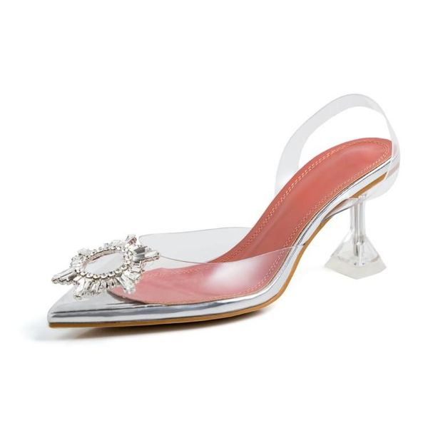 

dress shoes luxury unique design women sandals pvc with crystal transparent elegant high heels 6cm ladies summer party pumps, Black