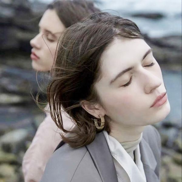 

hoop & huggie gsold geometric c-shaped fashion simple earring big open twisted large circle temperament women gold silver color ear jewelry, Golden;silver