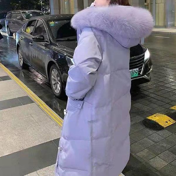 

women's down & parkas real fur hooded jacket middle and long thickened winter coat korean horn buckle temperamental big pocket parker, Black
