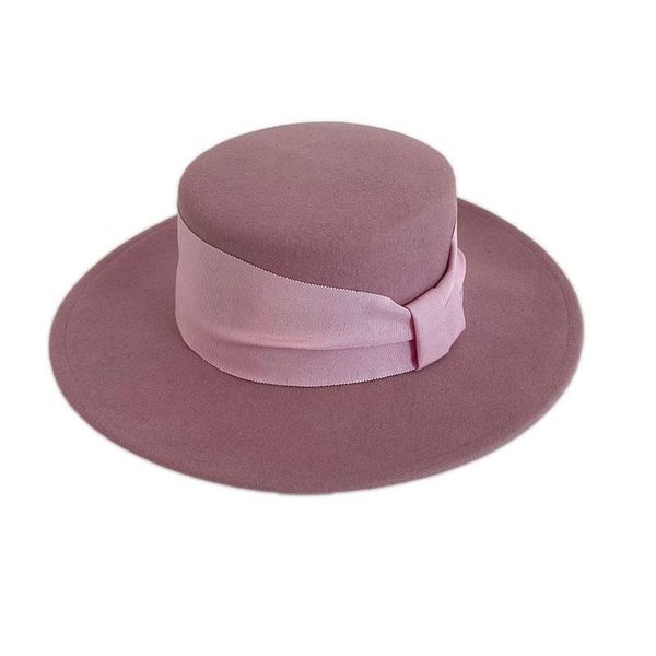 

stingy brim hats wine red wide pink bow delicate woolen flat women hat travel fashion wool felt ladies luxury fedora female casual caps, Blue;gray