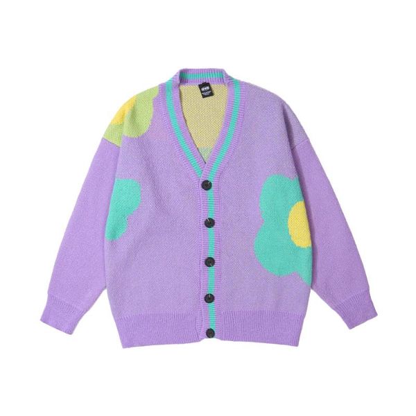 

men's sweaters autumn winter flower sweater cardigan streetwear knit coat purple men/women tyler the creator jacket, White;black
