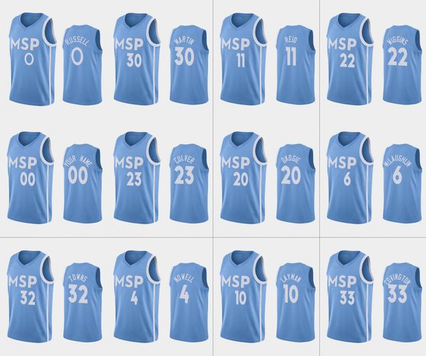 

minnesota timberwolves men d'angelo russell karl-anthony towns robert covington josh okogie nba blue custom jersey 01, Black;red