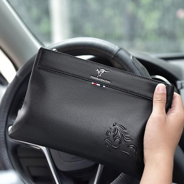 

factory wholesale men brand shoulder bags england style large leather envelope storage wallets multi-card business wrist bag simple embossed, Red;black