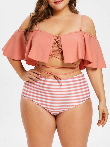 

one-piece suits sale 2021 swimwear high waisted two piece plus size large ruffles swimsuit women chalaza bikini beach bathing suit d30