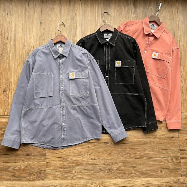 

men's casual shirts 2021 autumn shirt all-match sand wash tooling trend open line loose long-sleeved jacket, White;black