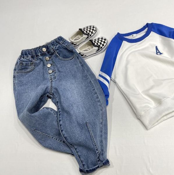 

2021 new arrival girls boys denim long pants spring fashion kids jean pants 4-10 t yx296, Blue