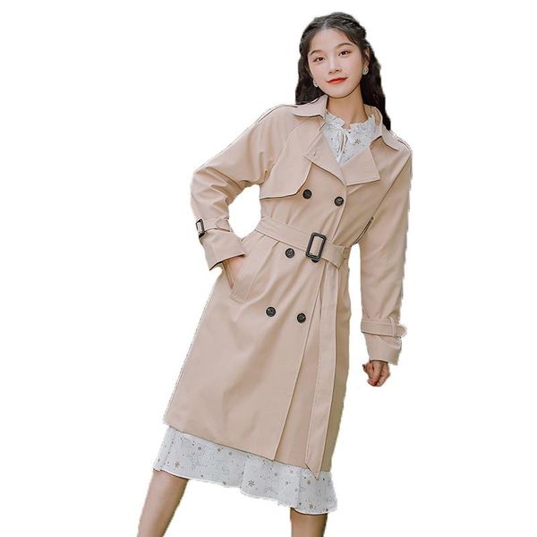 

women's trench coats british mid-length windbreaker women korean loose spring autumn overcoat 2022 temperament fashion jacket ins trend, Tan;black