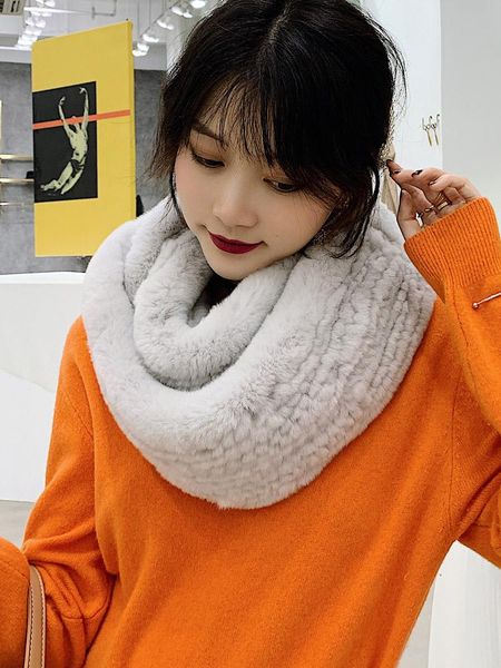 

scarves real rex fur scarf round women winter knitted warm ladies fashon cirle female muffler, Blue;gray