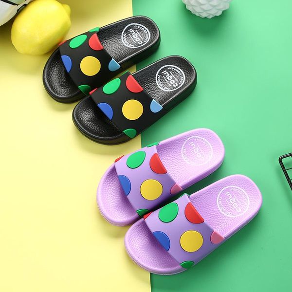 

slipper summer children' slippers for girls indoor bathroom shower shoe cute polka dot kids toddler antiskid pvc, Black;grey