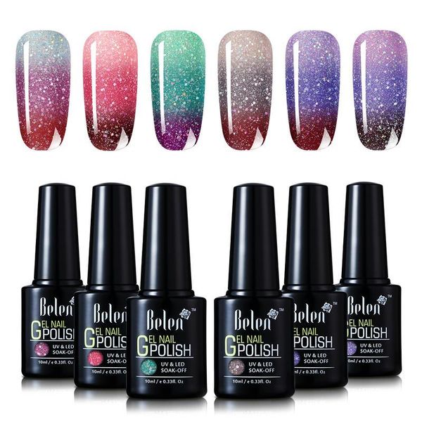 

nail art kits belen 6pcs gel polish set semi permanent glitter hybrid varnish base coat soak off uv led nails 10ml